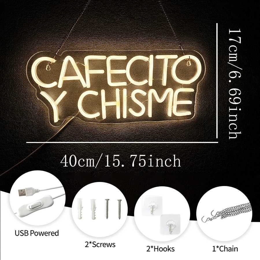 Cafecito And Gossip Neon Sign Vibrant Warm White Neon Wall Decor Coffee Shop Business Sign Restaurant Kitchen Decor Lights. XJ250626