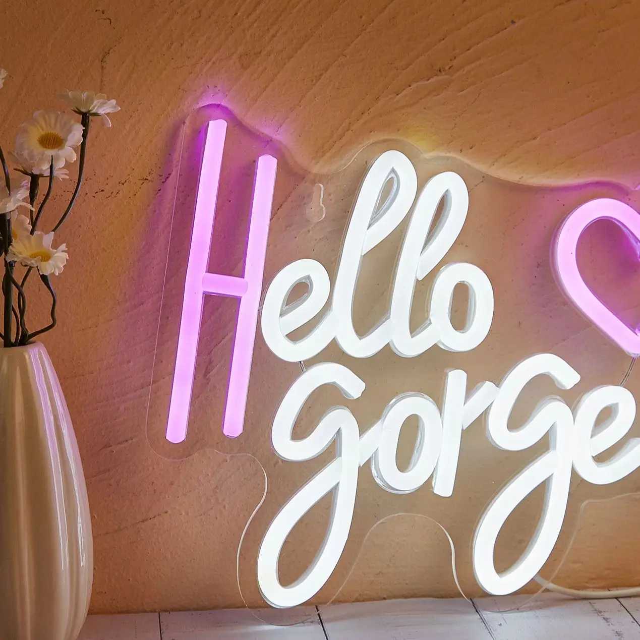 Chi-buy LED Neon Hello Gorgeous Heart USB Powered Neon Signs Night Light 3D Wall Art Bedroom Living Room Decor Lamp SignsXJ250626