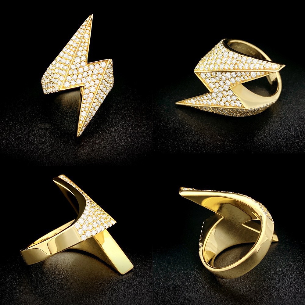 Fine Jewelry GRA Moissanite 925 Silver Iced Out Hip Hop Lighting Symbol Men's Rings