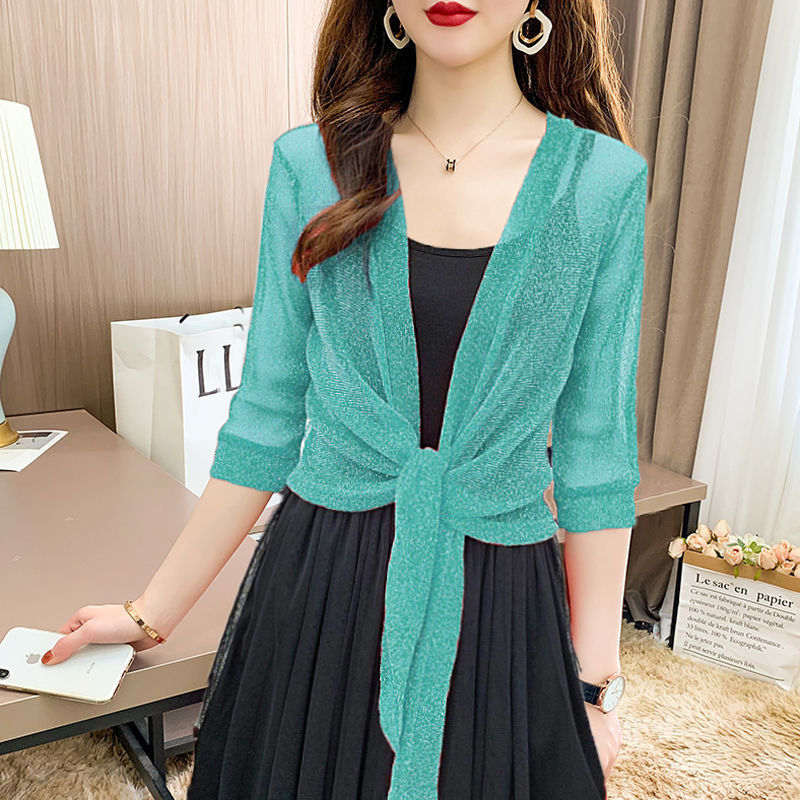 K1148 2025 Summer Small Shawl Jacket Women Cardigan Mesh Short Outerwear Large Size Lace Waistcoat Shawl Outerwear