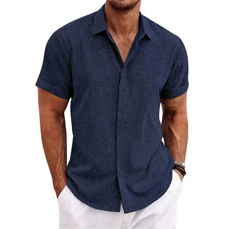 Mens Linen Short-sleeved T-shirt Loose Sweatshirt Solid Color Short-sleeved Cotton Linen Shirt Beach Large Size Shirt W250627