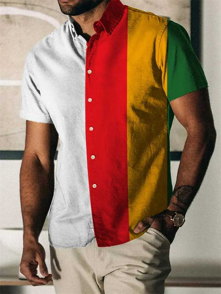 2023 Summer Vintage Mens Hawaiian Shirt Short Sleeve Stripe Printed Shirts For Men Single Button Beach Tee Shirt Men Clothing W250627