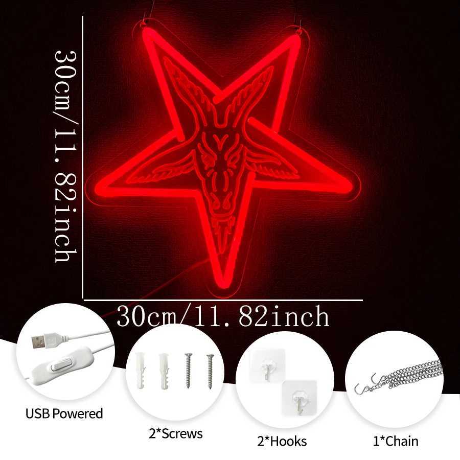 Baphomet Gothic Neon Sign Three-Dimensional Carved Lamb And Inverted Five-Pointed Star Wall Art Wall Lamp Home And Bar Decor. XJ250626
