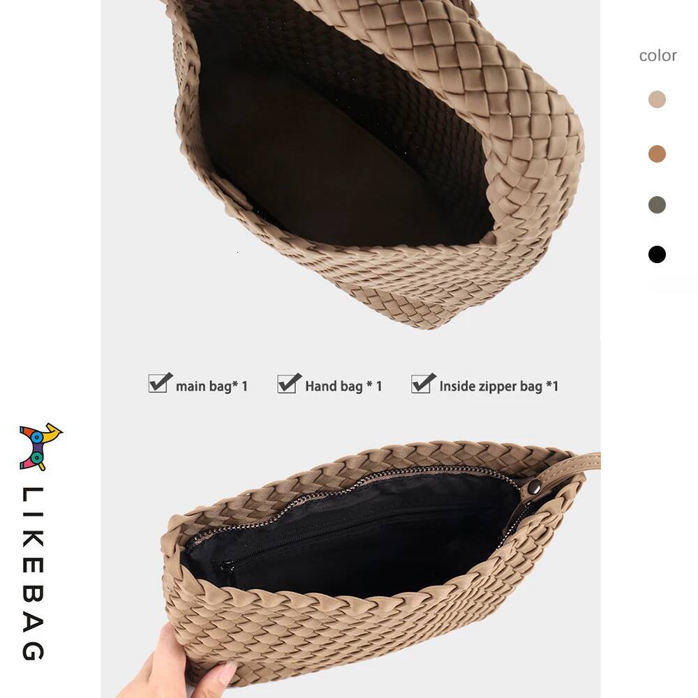 LIKEBAG Fashion Women Shoulder Handbag Neoprene Large Capacity Tote With Woven Clutch Bag