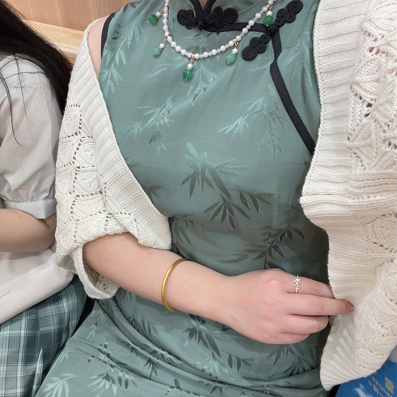 K1152 2024 spring new style elegant new Chinese cheongsam with shawl simple niche young female national style