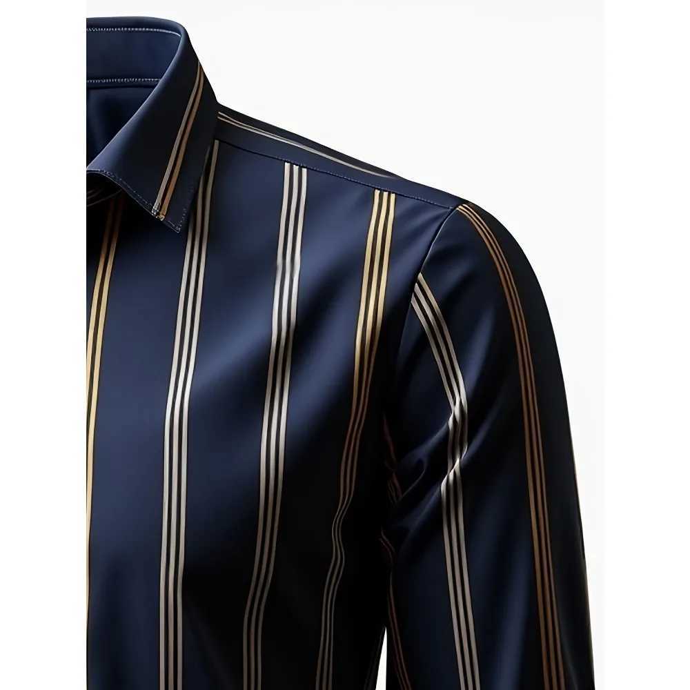 FGKKS New Mens Dress Shirt Fashion Long Sleeve Mens Casual Elastic Fabric Striped Male Smart Shirt W250627
