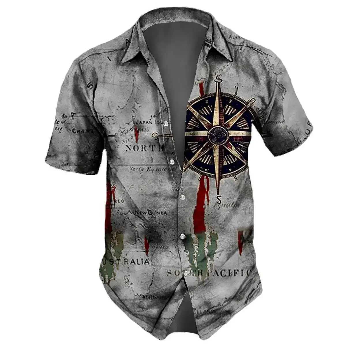 Retro Mens Shirt 3D Nautical Print Short Sleeve Shirt Summer Casual Top Loose Oversized Hawaiian Shirts For Men 2024 New Tops W250627