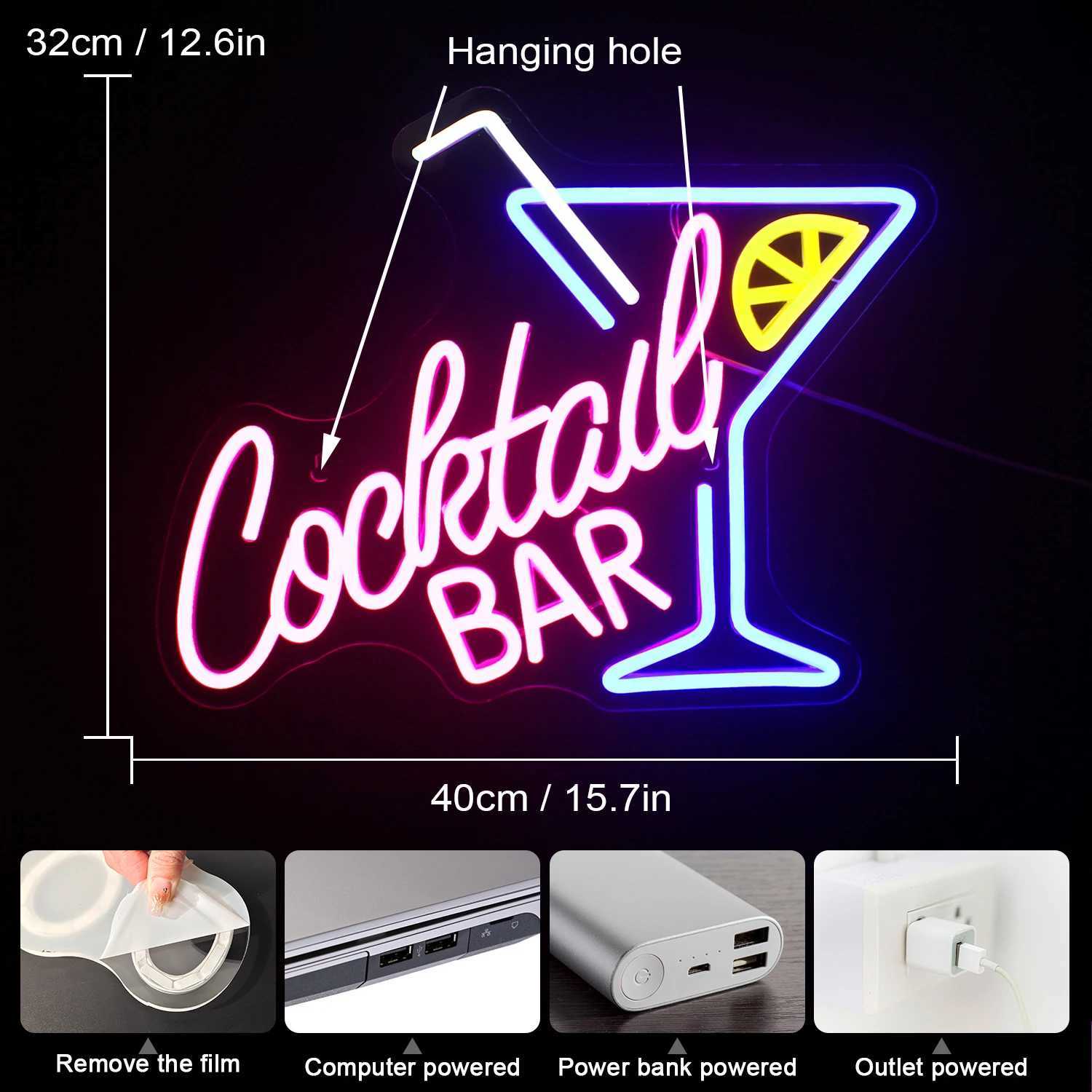 Cocktail Bar LED Neon Sign Art Wall Lights for Beer Bar Decor USB Powered LED Neon Light for Party Pub Night Club Man Cave Decor XJ250626