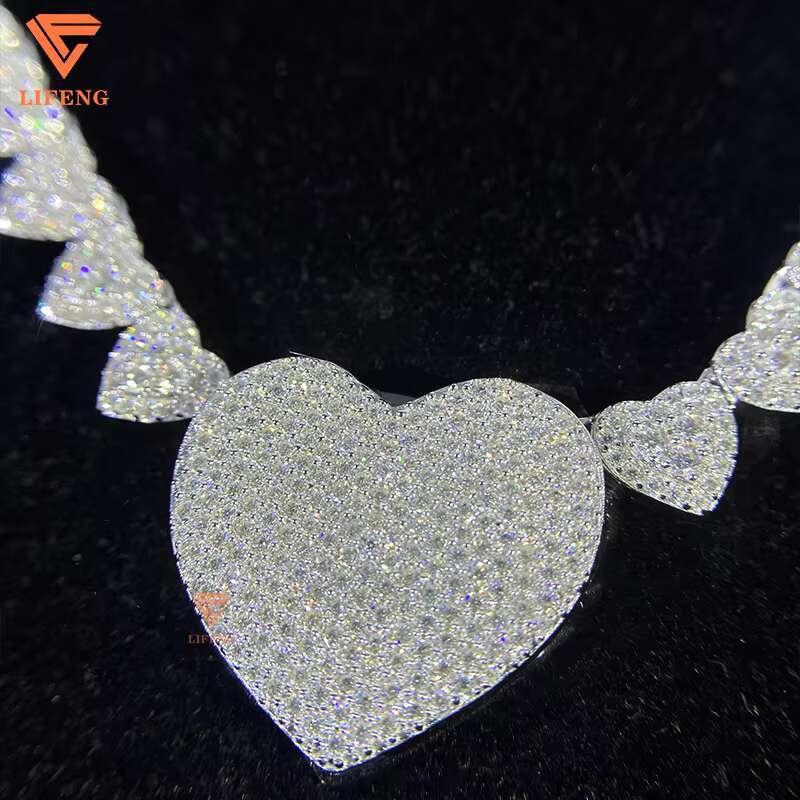 Love Heart Pendant Necklace Custom 925 Sterling Silver VVS Moissanite Diamond Womens Birth Stone Heart Necklace Connected Chain