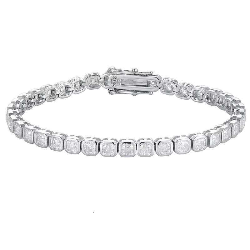 Moissanite Asscher Square Bracelet Women S925 Silver Light Luxury High-end Full Diamond Square Diamond Tennis Bracelet