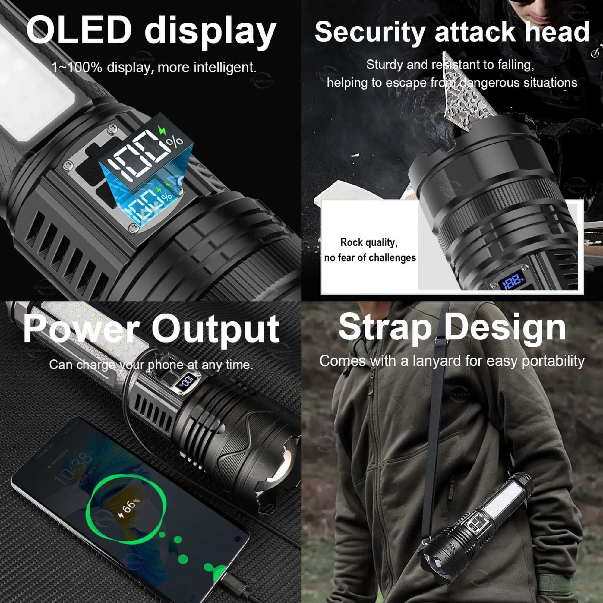 1000000LM Most Powerful LED Flashlight Rechargeable Type-c Flashlight Long Range 6000M Tactical Torch Light For Fishing Hunting W250701