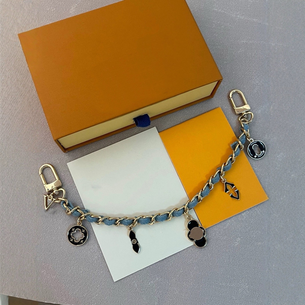 Blue Denim Chain Keyring With Gold Tone Lock And Charms Stylish Accessory For Bag Or Keyring Fun Gift For Her