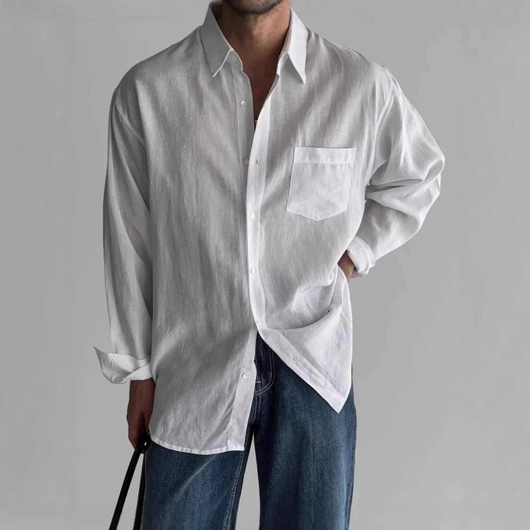 Vintage Mens Shirt Stylish Loose Fit Long Sleeve Workwear Shirt with Pockets Sun Protection Casual Overshirt Streetwear Fashion W250627