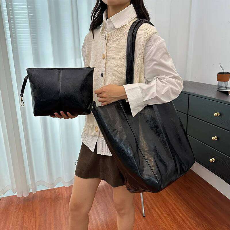 Women's Bags Designer Retro Soft Casual PU Leather Large Capacity Shoulder Women Trendy Tote Bag Popular Fashion Travel Handbag