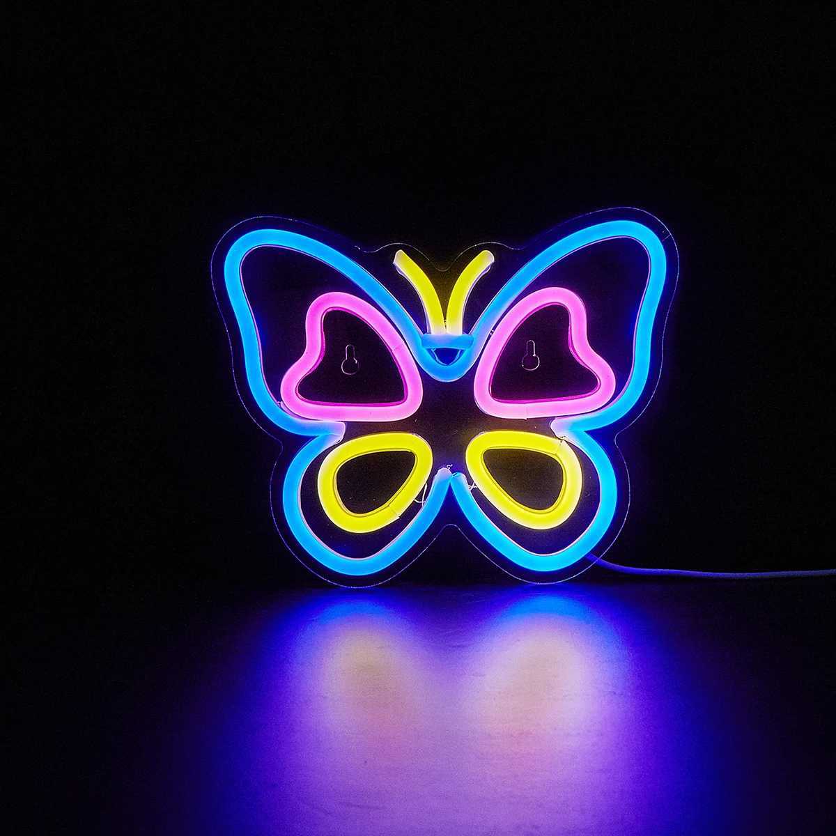 Chi-buy LED Neon Butterfly USB Powered Neon Signs Night Light 3D Wall Art Game Room Bedroom Living Room Decor Lamp SignsXJ250626