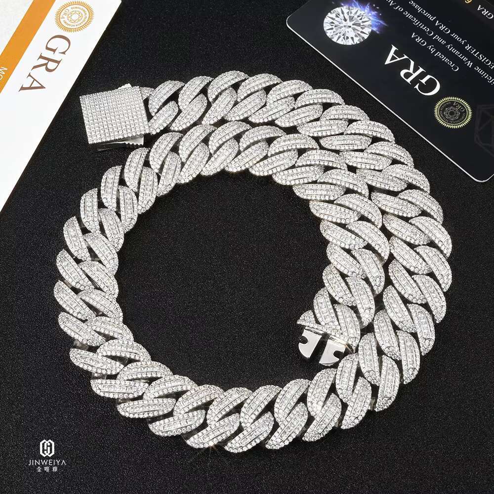 18mm Hip Hop Jewelry 925 Silver Necklace Iced Out CZ Diamond Moissanite Cuban Link Chain Necklaces for Men