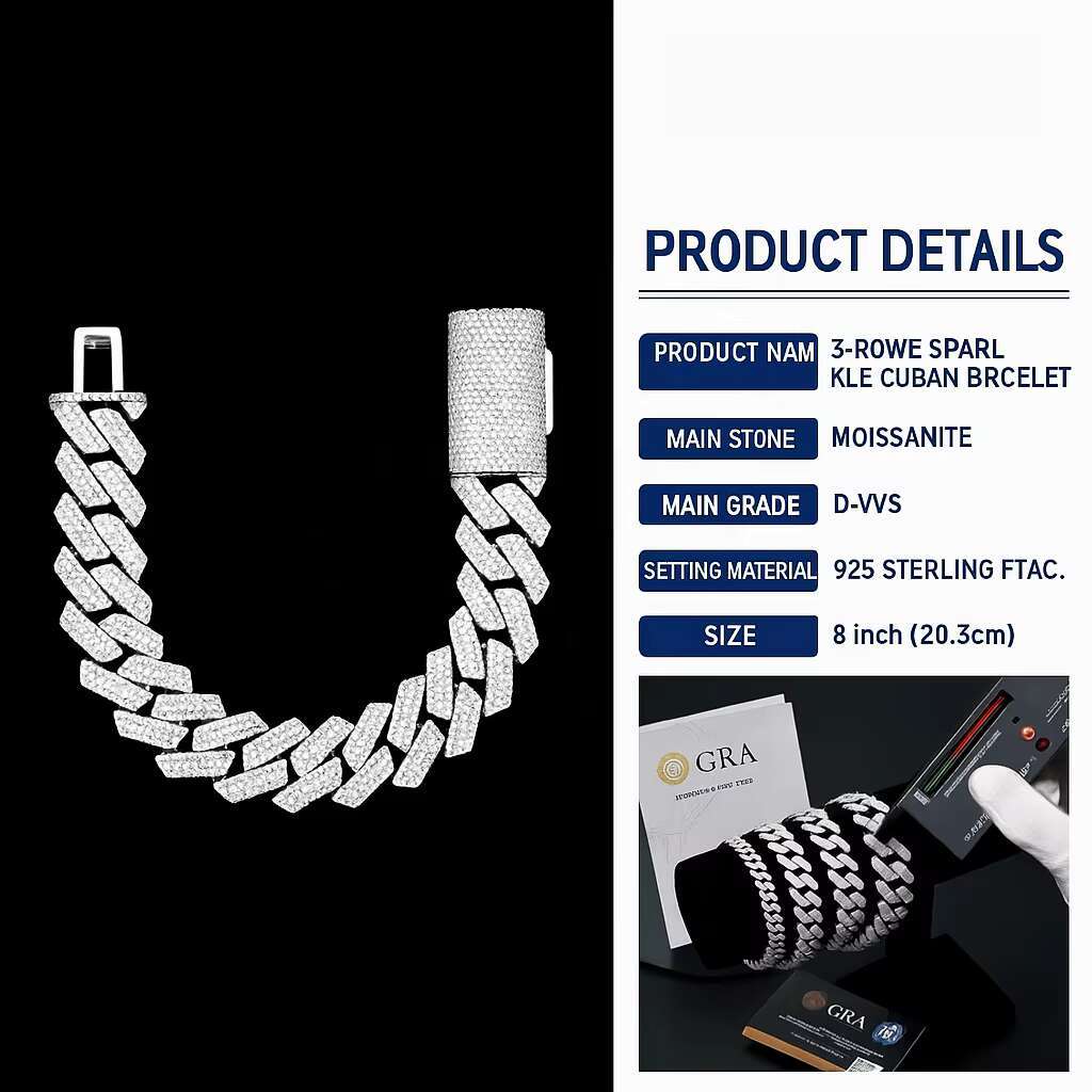 6mm White Gold 925 Sterling Silver VVS Moissanite Diamond Cuban Link Chain Bracelet Iced Out Mossanite Jewelry for Men Women