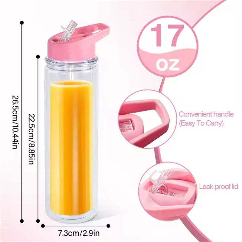 500ml 17oz Snow Globe Plastic Cups Double Wall Acrylic Tumbler Pre Drilled Water Bottle With Flip Lids & Hole Stopper For Glitter And UV DTF Wraps