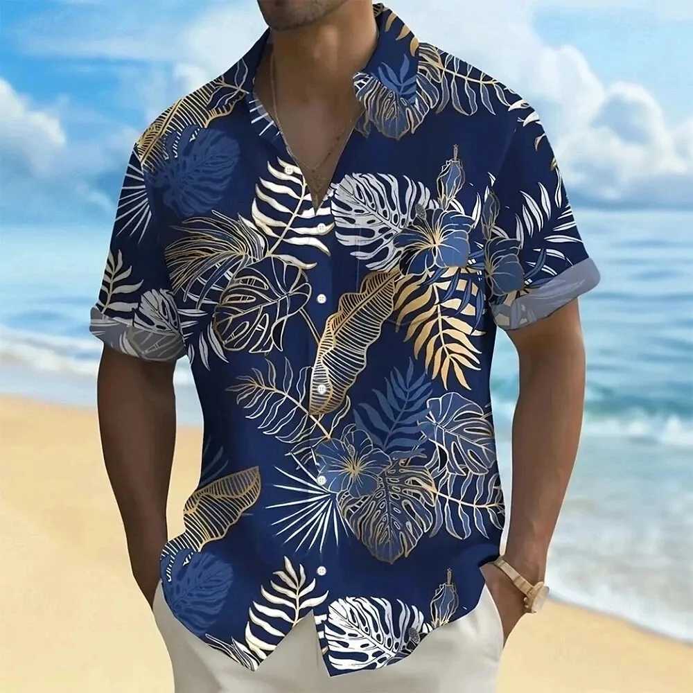 Hawaiian Shirt For Men Palm Tree Print Summer Casual Lapel Short Sleeve Shirts Male Outdoor Travel Oversized Clothing W250627