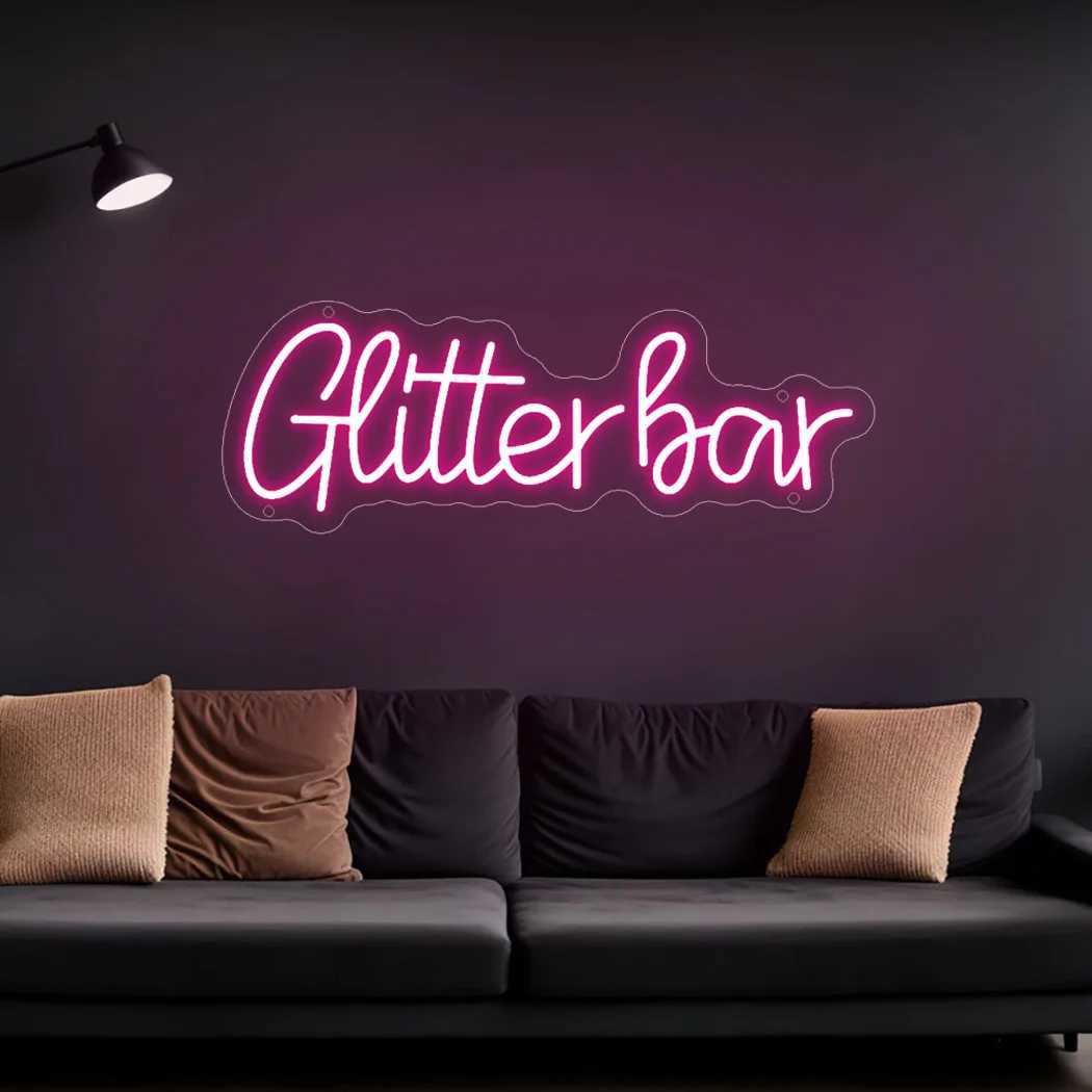 Glitter Bar Neon LED Sign Night Club Bar Party Room Wall Decor LED Neon Lights Bedroom Decoration Flash Bar Club Salon Neon Sign XJ250626
