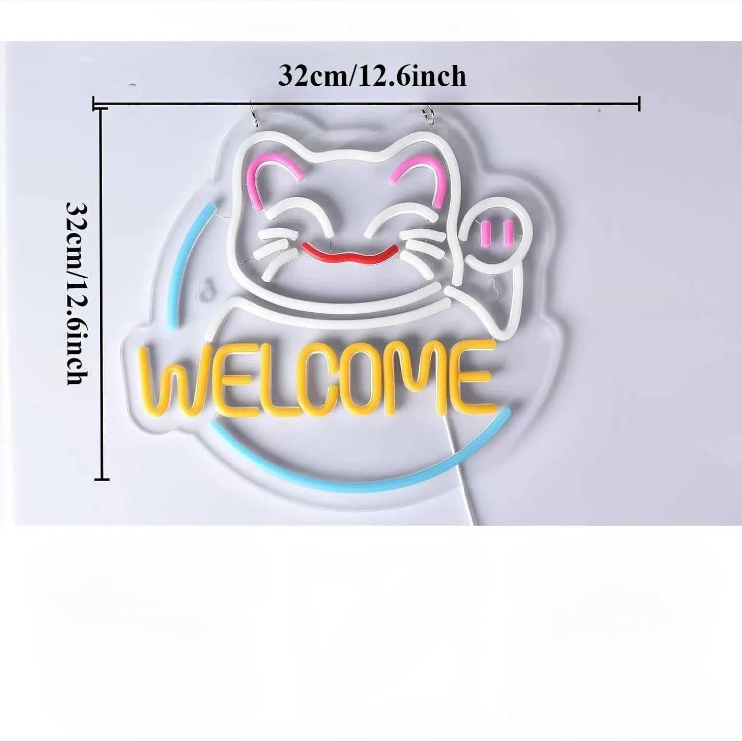 Fortune Cat Welcome Neon Hanging Artwork For Business Bars Bistros Restaurants Coffee Shop Signs Party and Event Decorations XJ250626