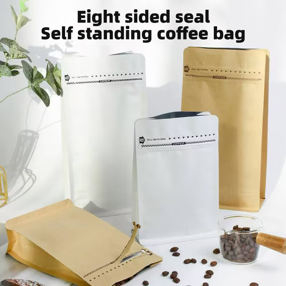 Wholesale compostable biodegradable food packaging bags custom sustainable solutions eco-friendly zipper standing Coffee bags of 50 each