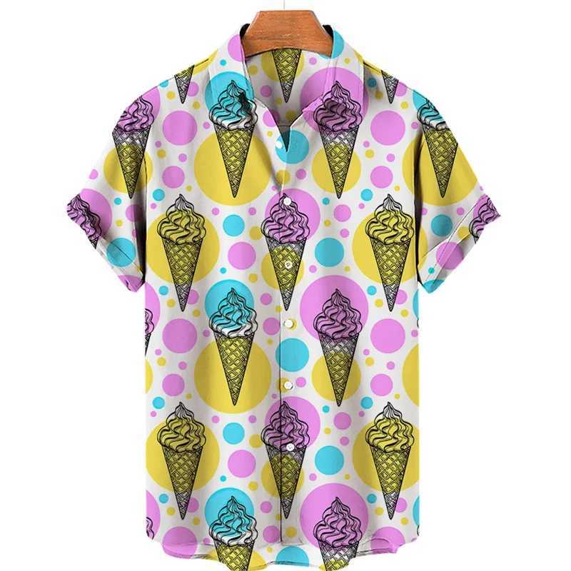 Summer Hawaiian New 3D Ice Cream Printing Shirts Men Fruits Graphic Lapel Shirt Kid Fashion Funny Short Shirts Vintage Y2k Shirt W250627