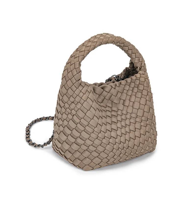 Neoprene Weave For Women Ladies Chain Crossbody Handbag Trendy Shoulder Bucket Bag Top-Handle Tote Hobo Satchel With Purse