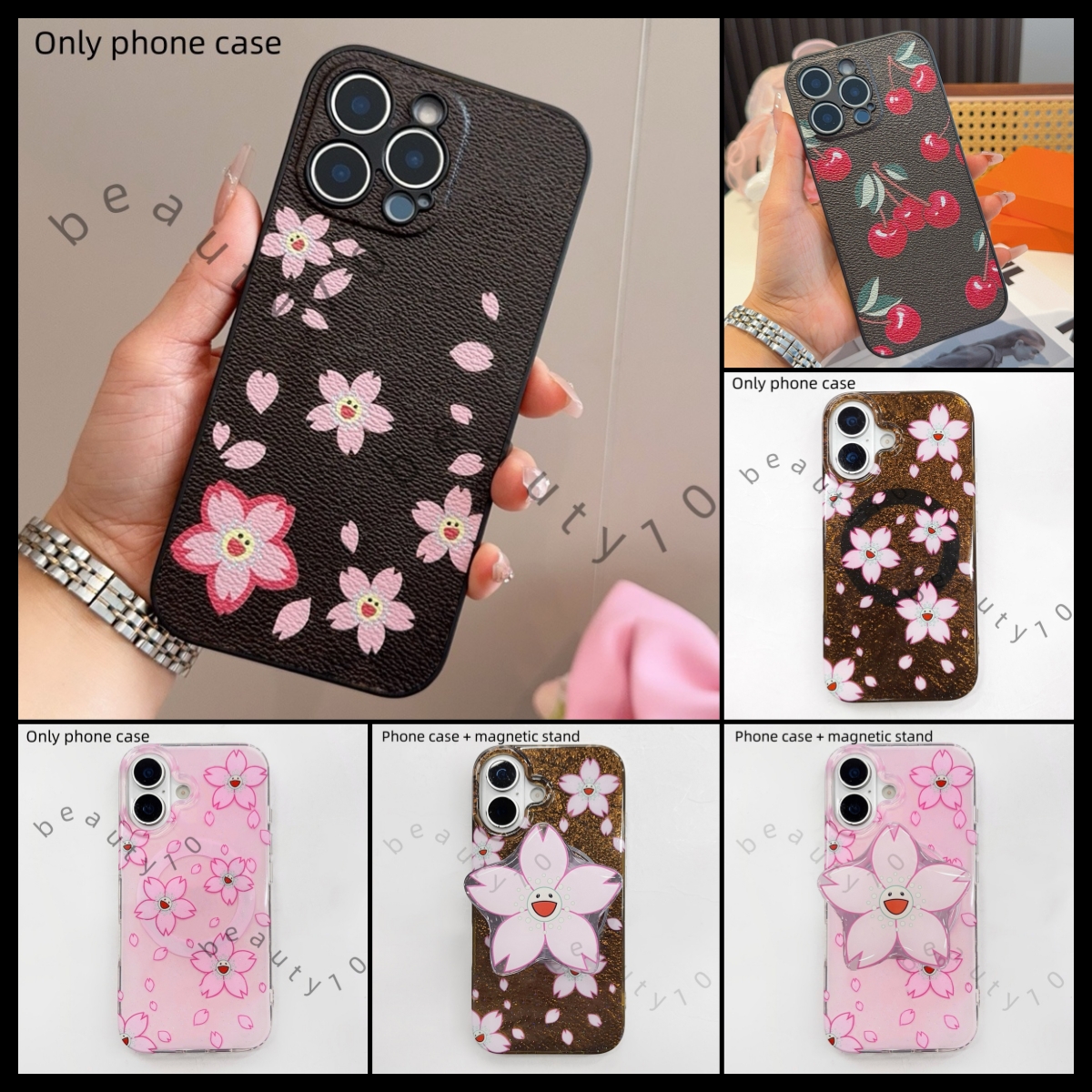 (Order by pic in opt, not by desc) Exquisite printed leather phone case with magnetic attraction style