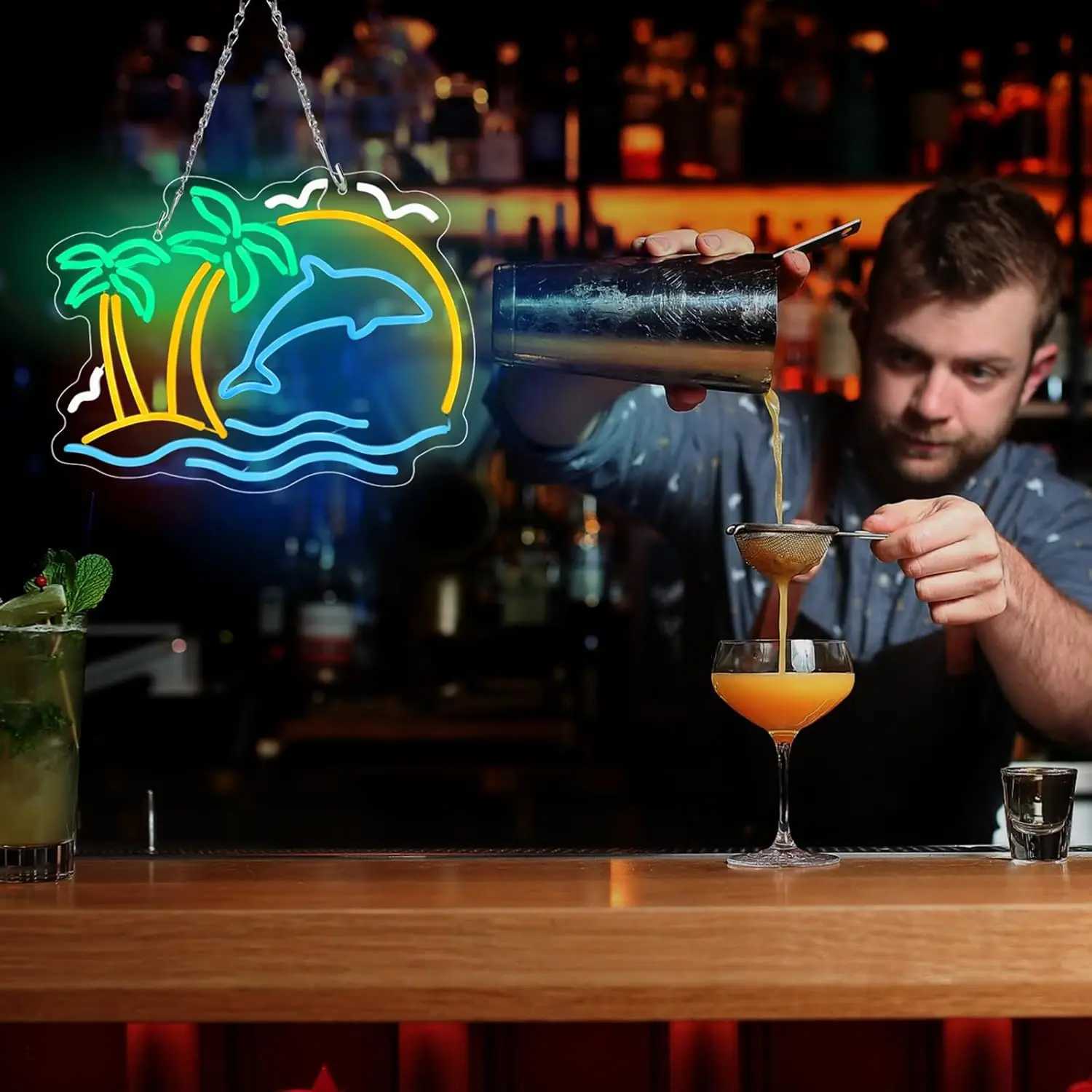 Coconut Tree Dolphin Neon Sign Wall Decor Tropical Hawaii Sun Waves Pineapple Hawaii Party Tiki Bar Beach Party BirthdayXJ250626