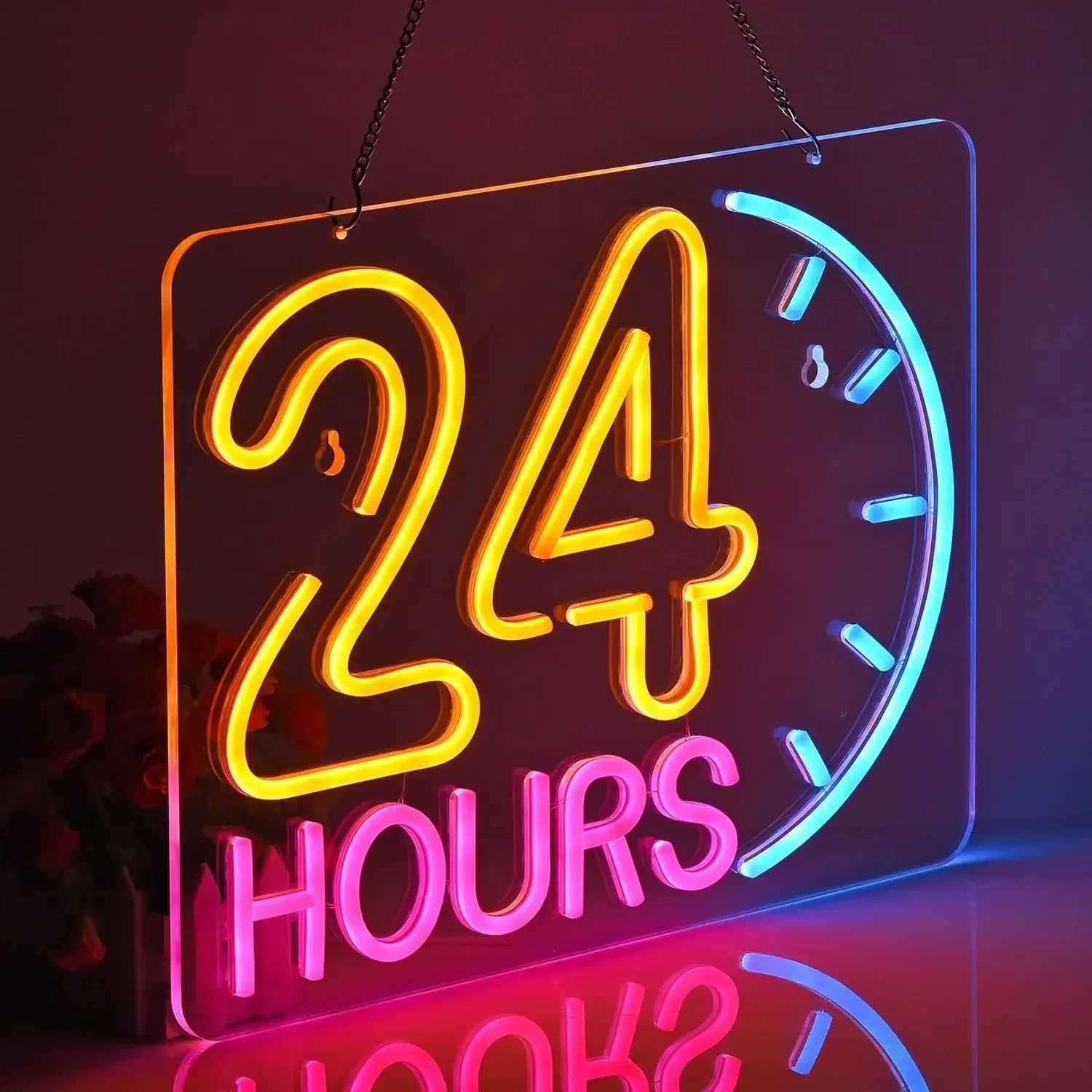24 Hours Neon Sign LED 24 Hour Neon Light Sign USB Powered for Restaurant Bar Coffee Flower Shop Party DecorationXJ250626