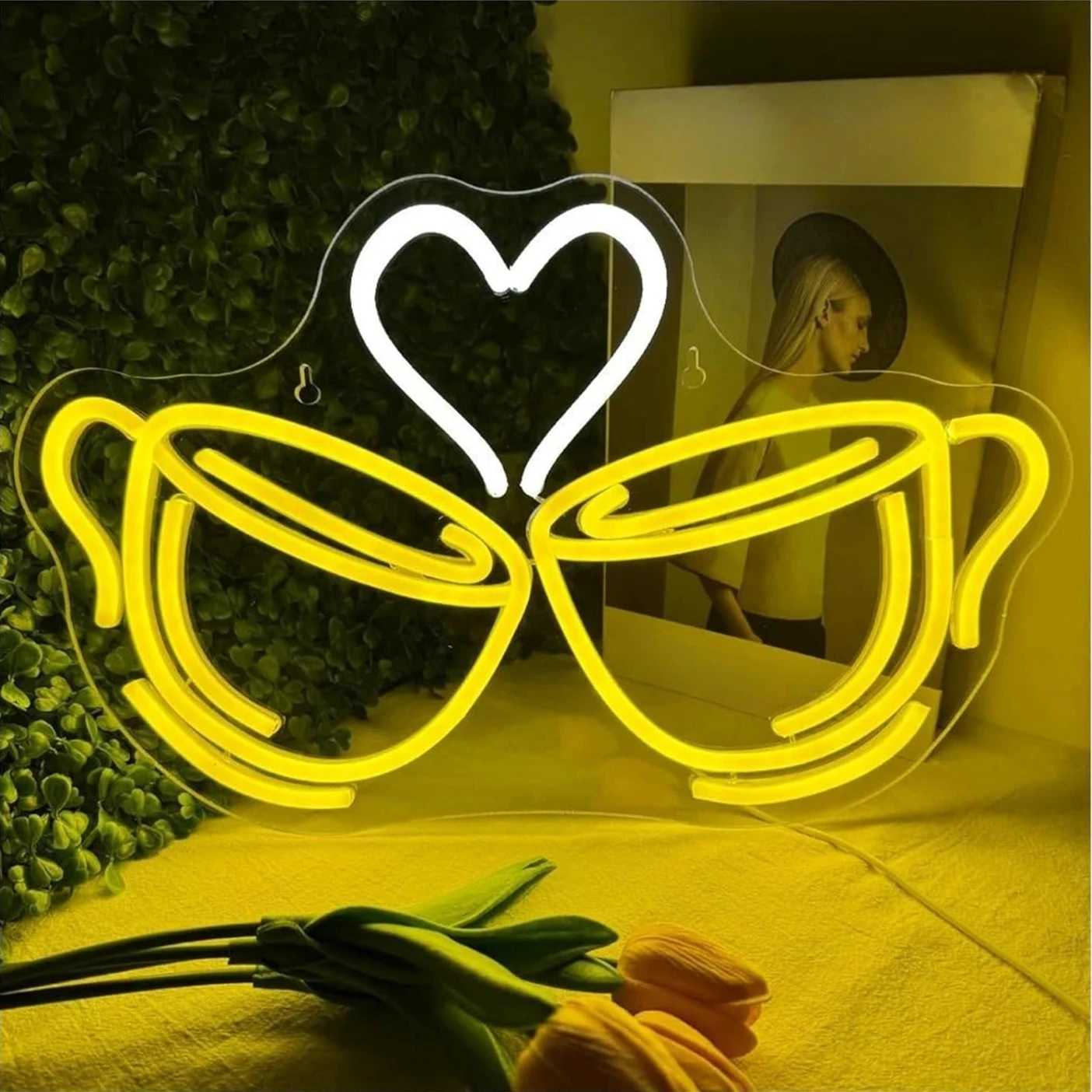 Heart Coffee Neon Sign LED Neon Light Sign USB Powered for Wall Coffee Shop Decor Game Room Man Cave Club Bar Birthday Gifts XJ250626