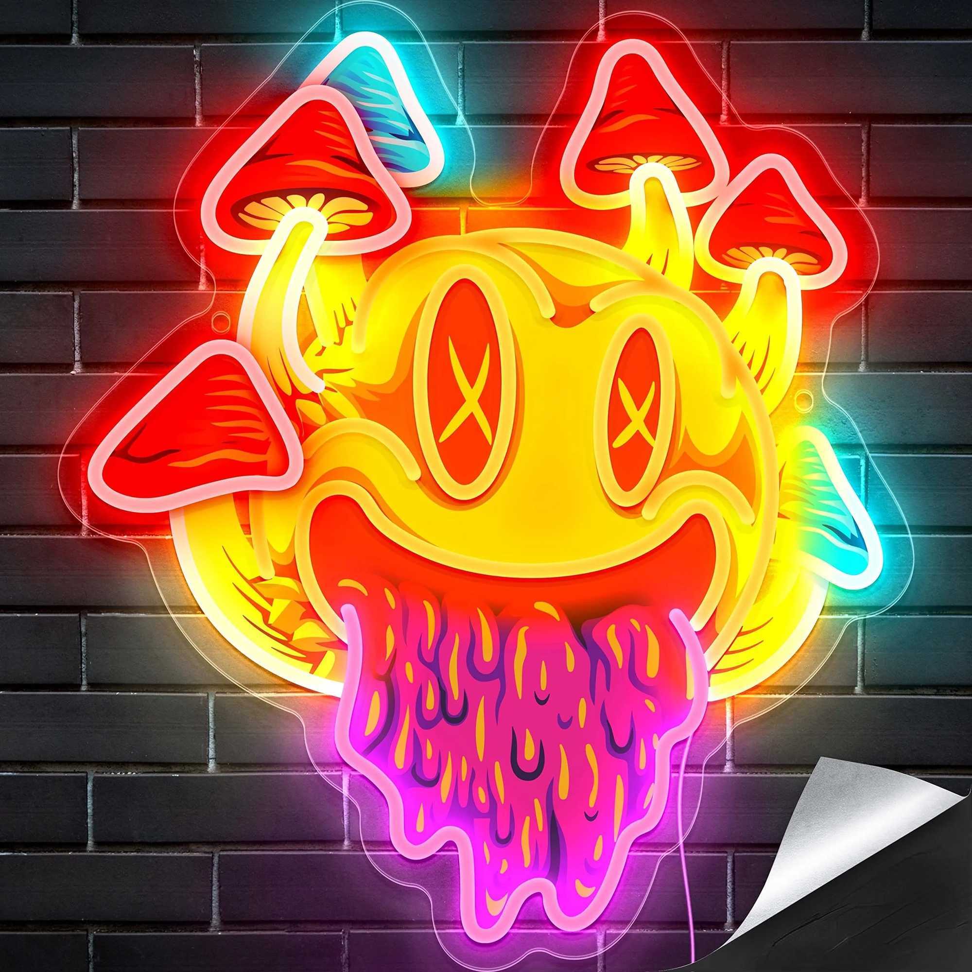 Smiling with Mushrooms Neon Sign Unique Mushroom Decor Aesthetic Room Decor Trippy Mushrooms Light for Halloween PartiesXJ250626