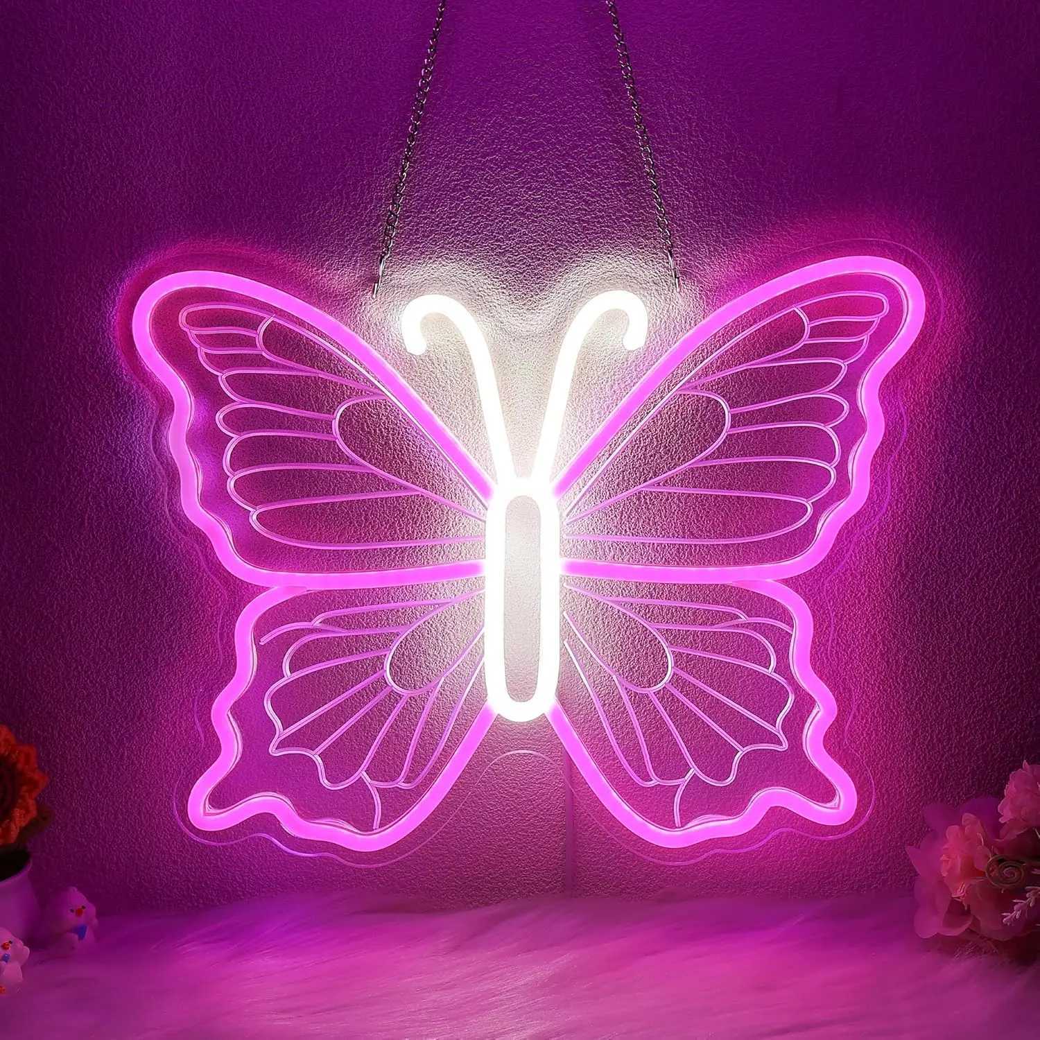 Vibrant Butterfly Neon Sign Light Adjustable Brightness LED Neon Sign for Girl Bedroom Game Room Aesthetic Spaces Wall Decor USB XJ250626