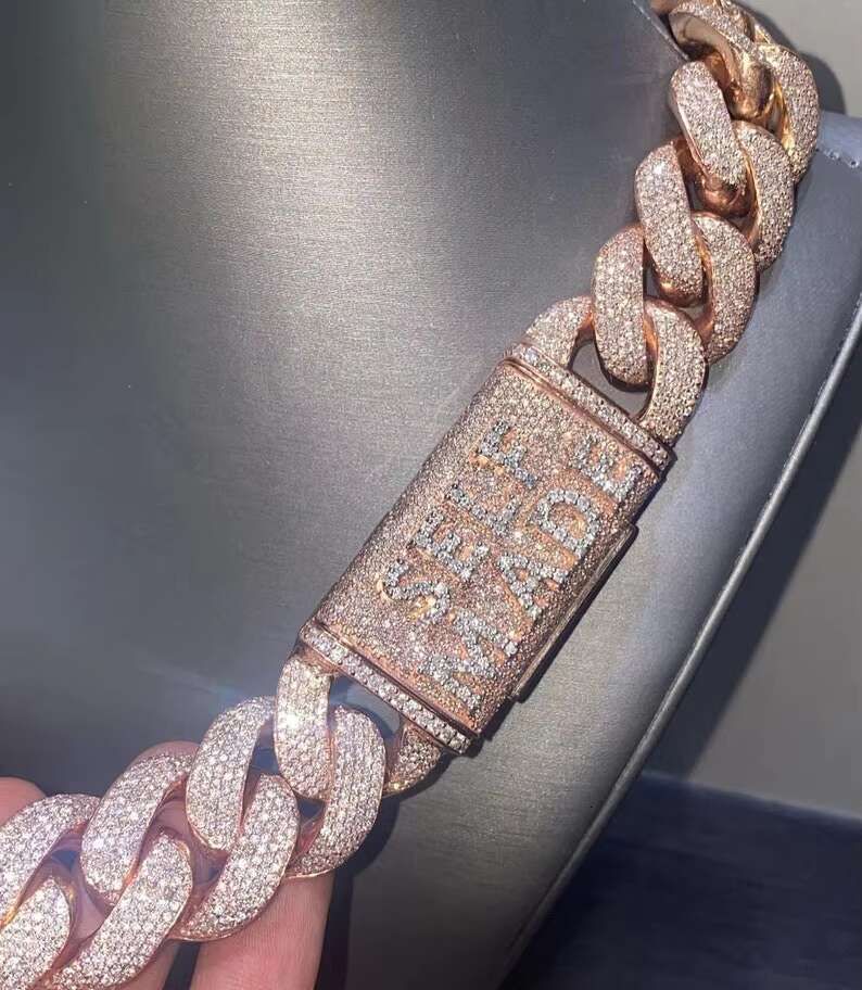 Men Hip Hop Style 925 Sterling Silver Moissanite Style Cuban Link Chain Fully Iced Out Luxury Chain Round Cut Diamond Chain