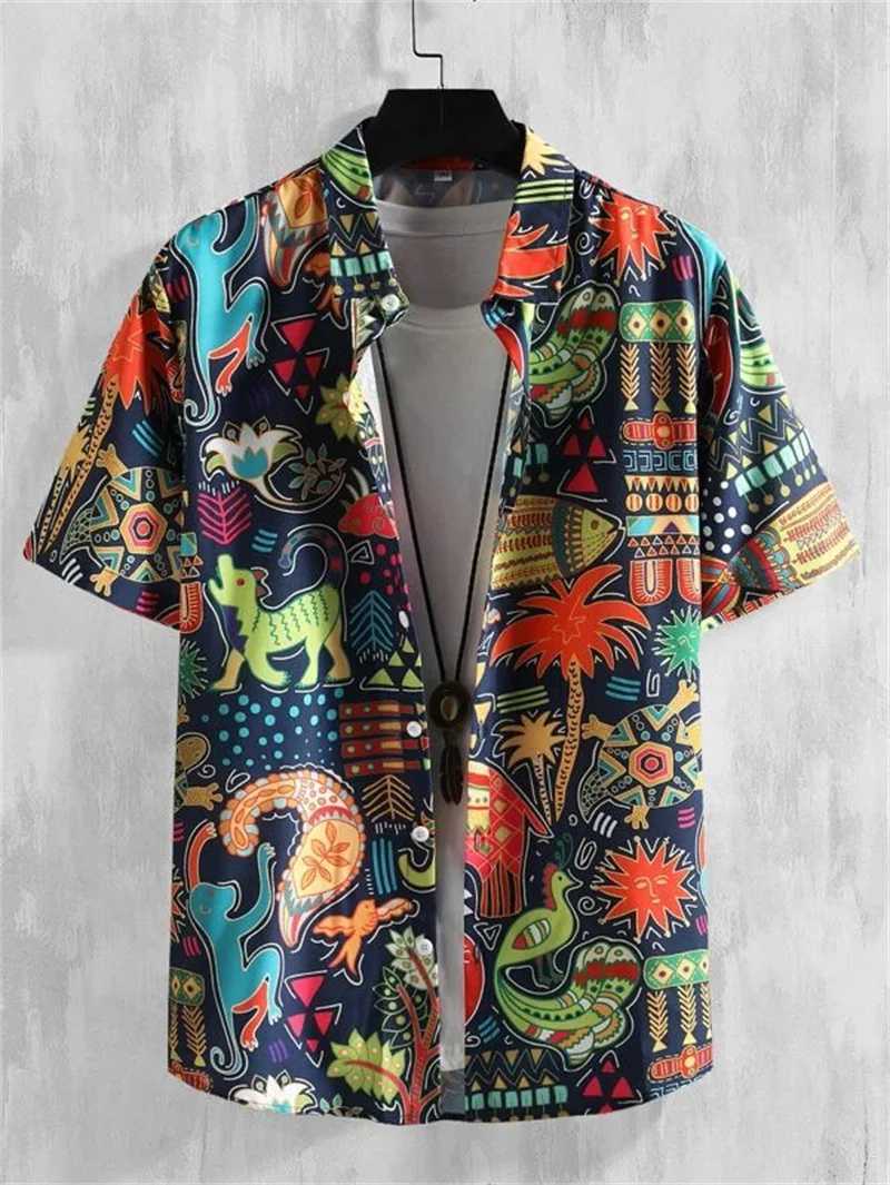 Hawaiian Plant Style Mens Shirts Summer Beach Party Short Sleeve Shirt Mens Outdoor Breathable Top Fashion Street Clothing W250627