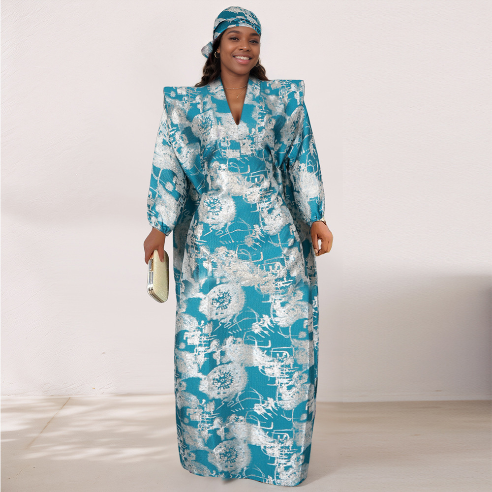 Muslim jacquard loose fitting long robe childrens plus size dress headscarf241017