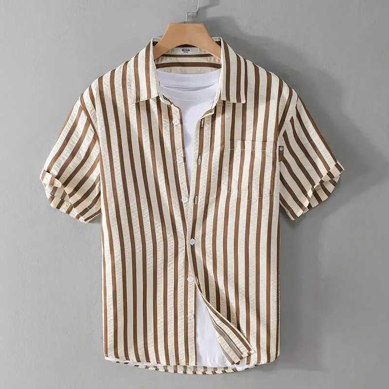 Shirts for Men with Pocket Striped Short Sleeve Mens Shirt Tops Original High Quality Luxury Sleeves Slim Fit Cotton Normal Sale W250627