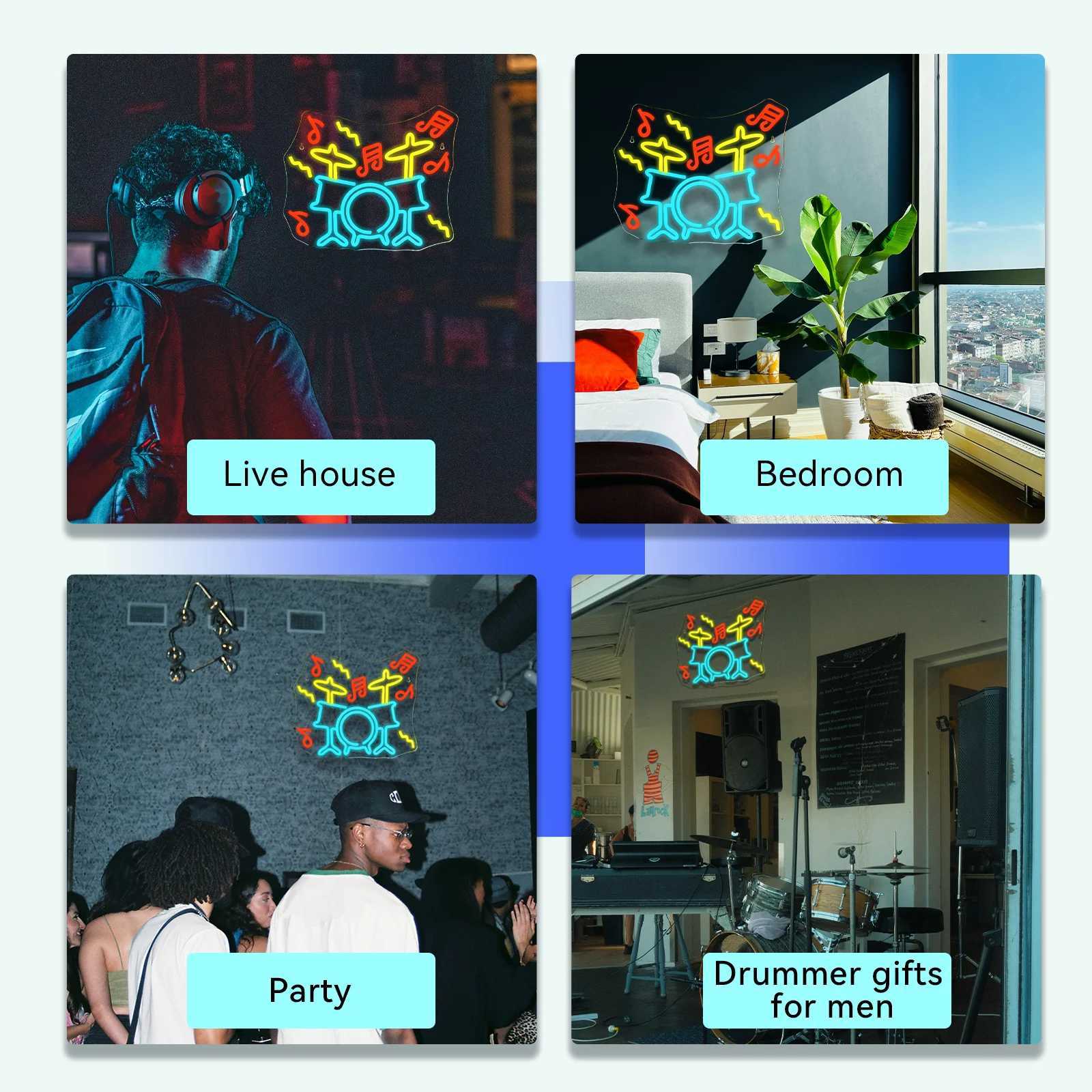 Drum Kit Neon Signs Custom For Bedroom Wall Art Decor 5/12V USB Powered Live Music Studio Party Decor Dimmable LED Neon Signs XJ250626