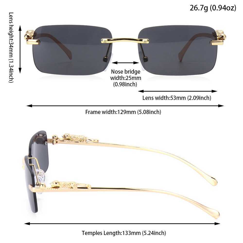 Square Rimless Sunglasses Women Men Cut Edge Golden Leopard Small Frame Sun Glasses Designer Retro Shade Eyewear UV400 oculos U250627