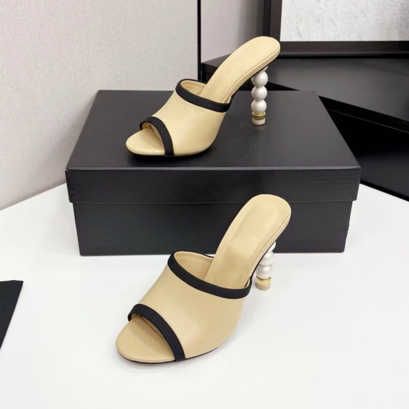 Designer Women's Genuine Leather High Heels Slippers Summer High Quality Fashion Fine Heels Sandals Sexy Banquet Lace Box