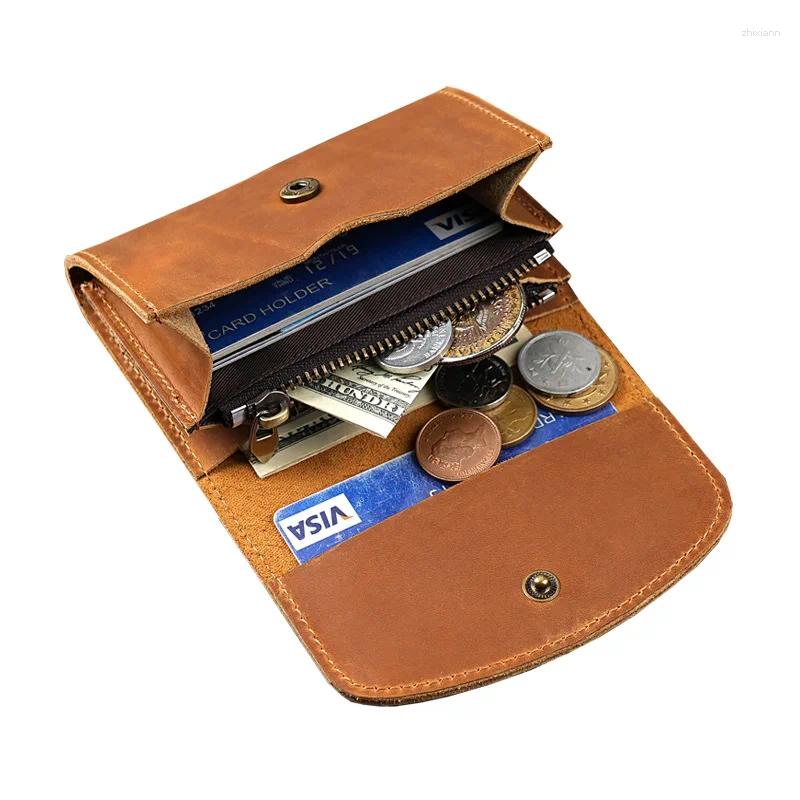 Card Holders Vintage Holder Men Genuine Leather Small Wallet Money Bag ID Case Mini Purse For Male Tarjetero