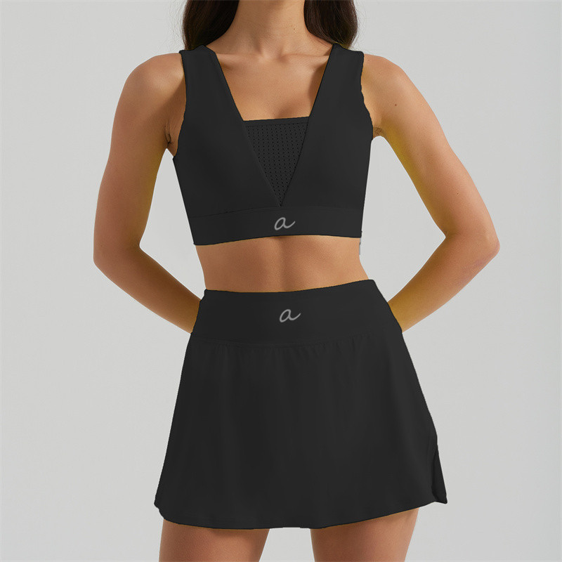 627KK Yoga Skirt Set Women Two Pieces Tank Tennis Skirts Suit Gym Sets V Neck Sports Two Piece Fitness Workout Sports Tracksuit BFA4020+BFS3020