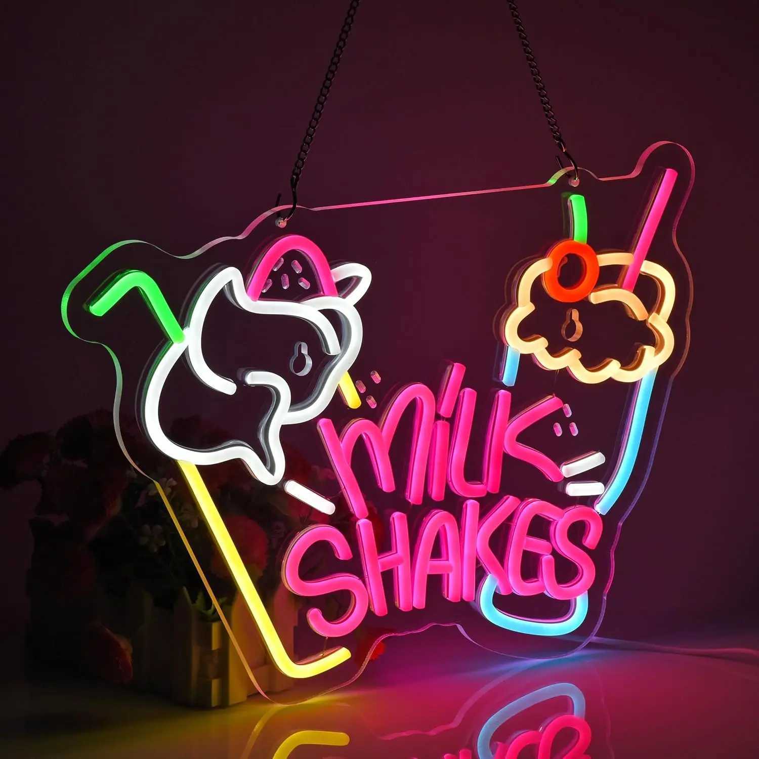 Milk Shakes Neon Sign LED Neon Lights Sign for Wall Art Decor for Food Drink Ice Cream Shop Frozen Yogurt Bar Bubble Tea StoreXJ250626