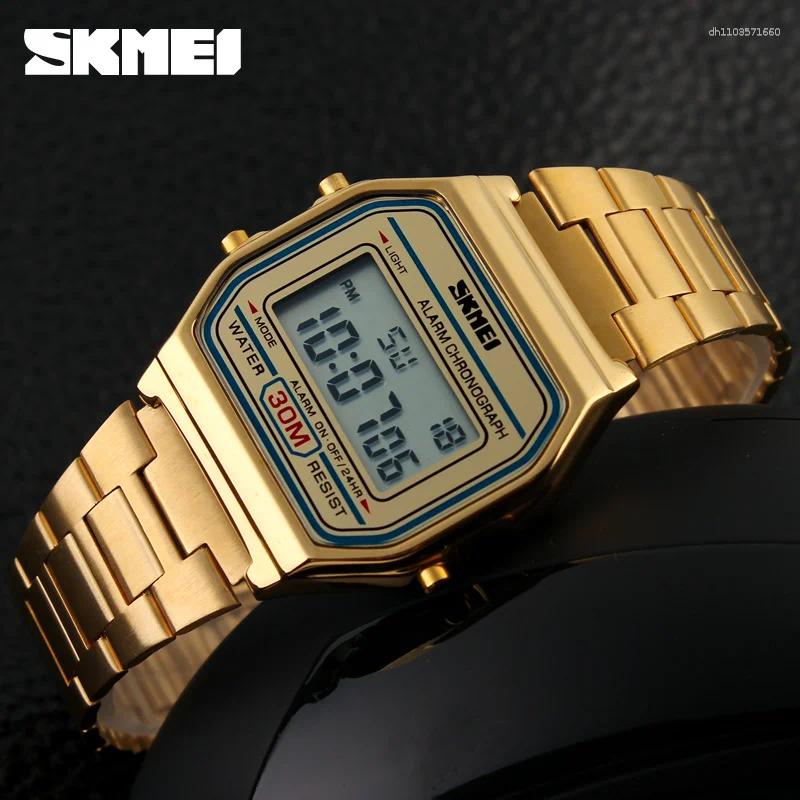Wristwatches SKMEI Men Stainless Steel Strap LED Display Watches Fashion Casual Sport Watch 3Bar Waterproof Digital Reloj Hombre