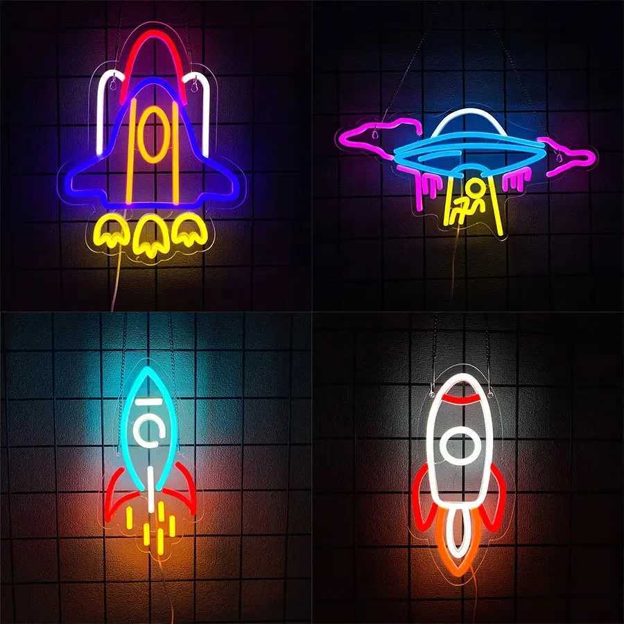Animation Theme Neon Sign Spacecraft Rocket Color Icon USB Powered Used for Room Bar Game Room Art Decor Gifts for Friends. XJ250626
