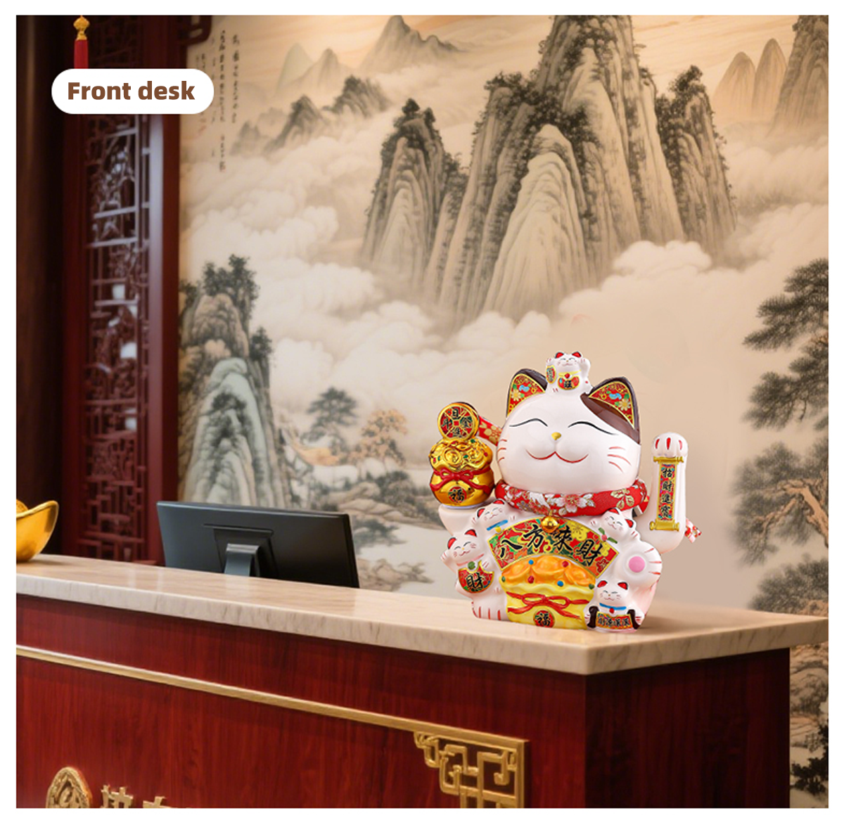 Large Zhaocai Cat Living Room Decor with Automatic Motion - Symbolize Riches & Prosperity With Realistic Design Automatic Waving Gold Ingot Cat for Ab