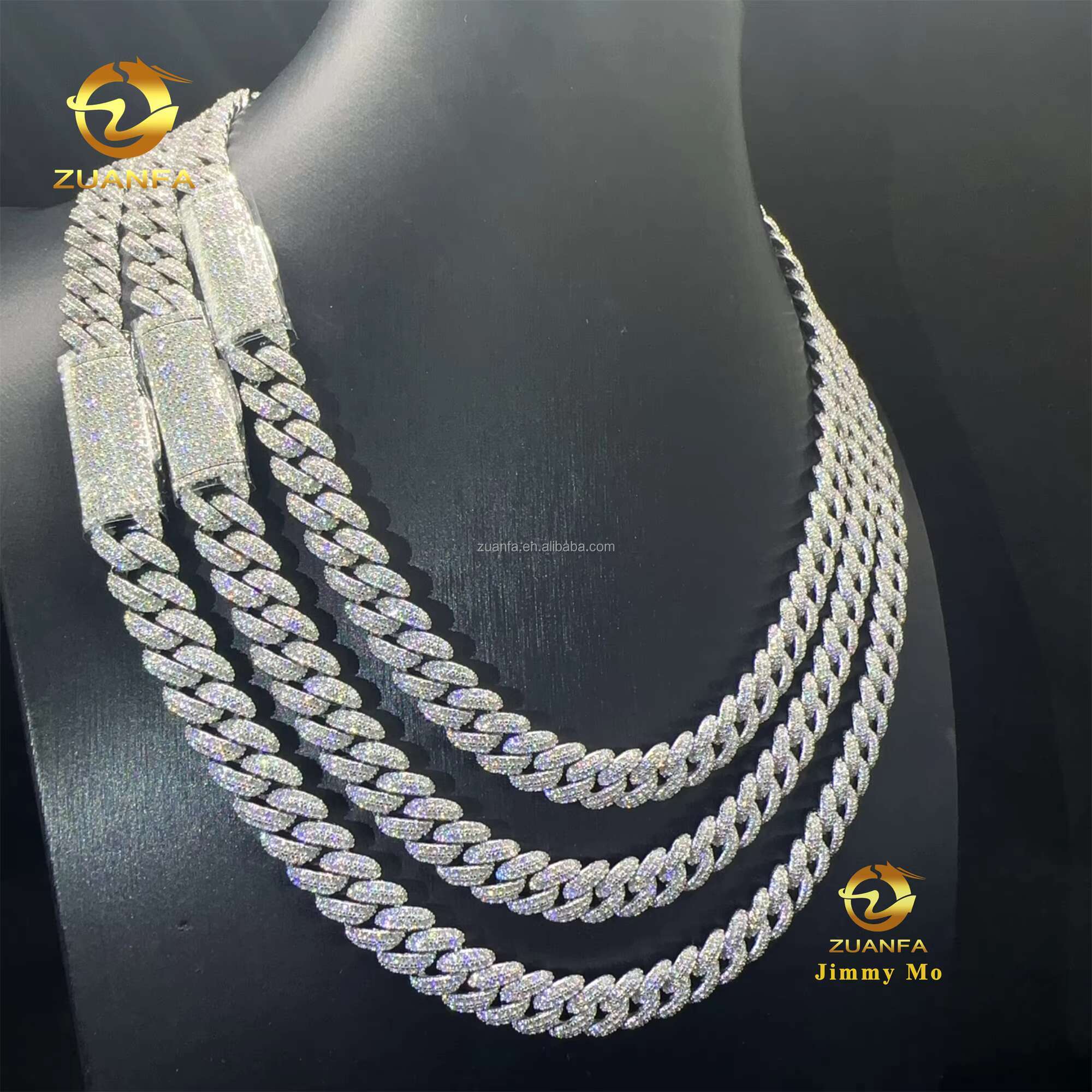 Best Selling Pass Diamond Tester 10mm Two Rows 925 Sterling Silver Iced Out Hip Hop FL Moissanite Diamond Cuban Link Chain Men