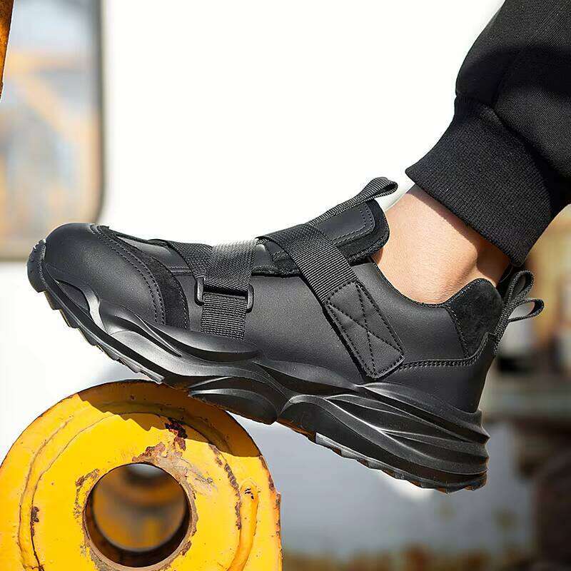25 Hot Sales New Type Construction Worker Waterproof Leather Steel Toe Shoes, Light Black Ultra-fine Fiber Safety Shoes