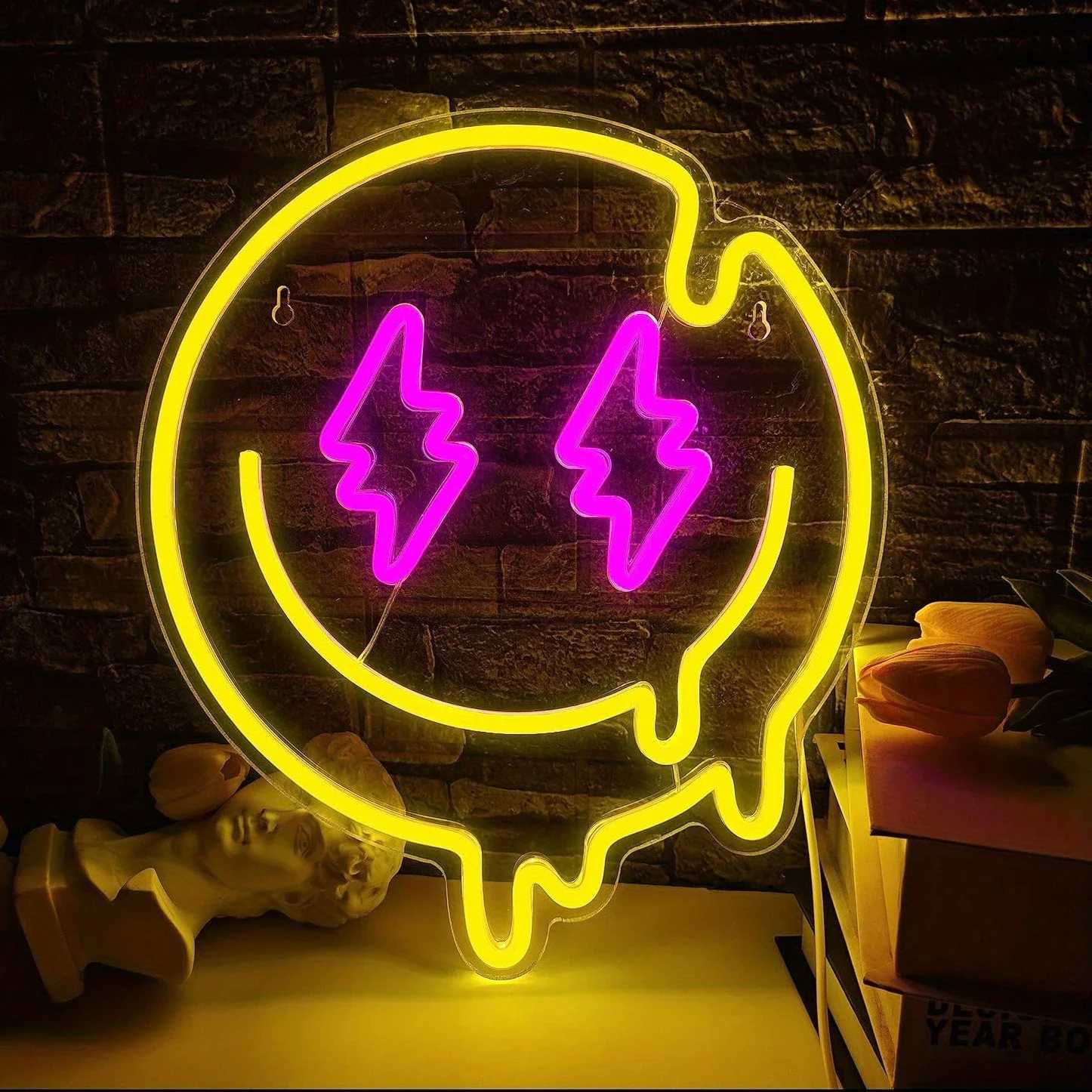 LED Melting Smiley Face Neon Sign Dimmable Melting Smiley Face Neon Sign Wall Decoration Neon Sign Room Party Bedroom Decor XJ250626